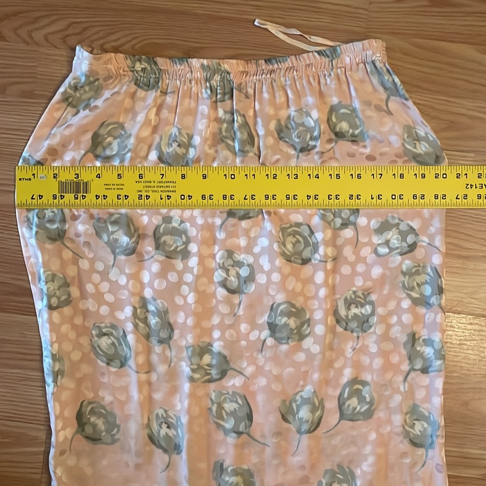 Vintage 100% Silk Pink with Pale Green Floral Elastic Waist Midi Skirt Size 12 - Picture 11 of 11